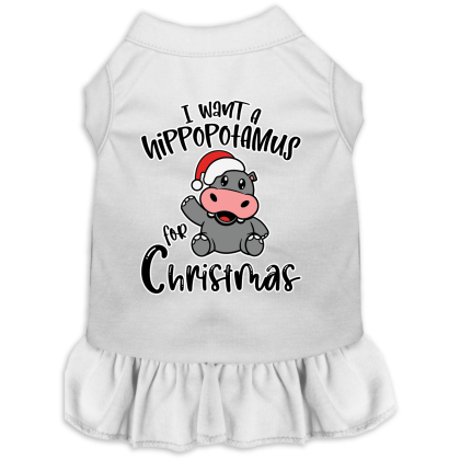 Hippo for Christmas Screen Print Dog Dress White Size XS