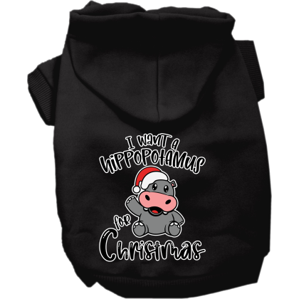 Hippo for Christmas Screen Print Dog Hoodie Black Size XS