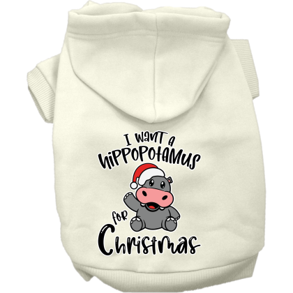 Hippo for Christmas Screen Print Dog Hoodie Cream Size XS