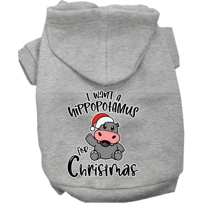 Hippo for Christmas Screen Print Dog Hoodie Grey Size XS
