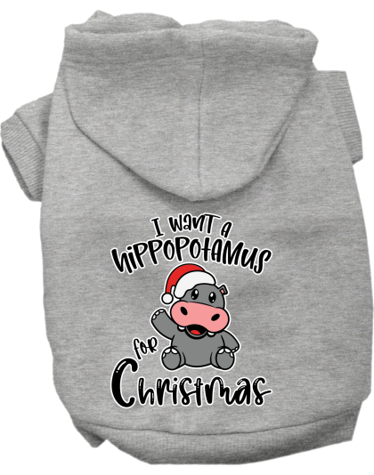 Hippo for Christmas Screen Print Dog Hoodie Grey Size XS