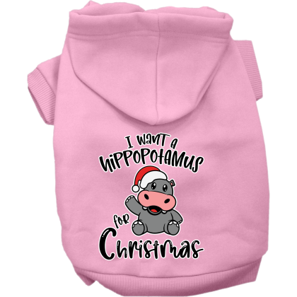 Hippo for Christmas Screen Print Dog Hoodie Light Pink Size XS