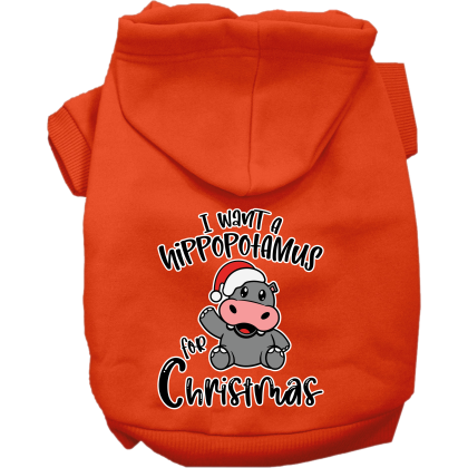 Hippo for Christmas Screen Print Dog Hoodie Orange Size XS