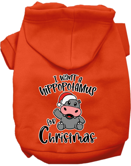 Hippo for Christmas Screen Print Dog Hoodie Orange Size XS
