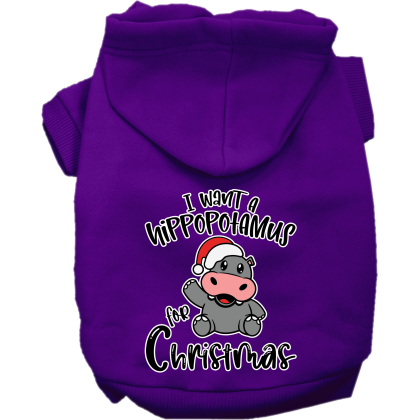 Hippo for Christmas Screen Print Dog Hoodie Purple Size XS