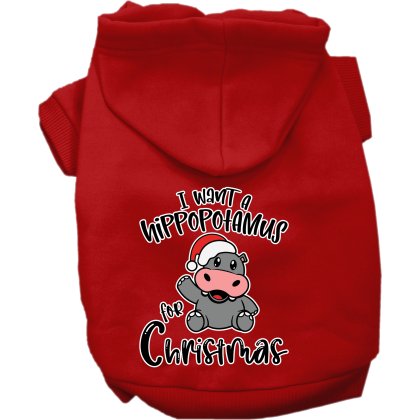 Hippo for Christmas Screen Print Dog Hoodie Red Size XS