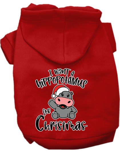 Hippo for Christmas Screen Print Dog Hoodie Red Size XS