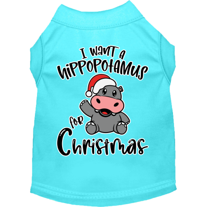Hippo for Christmas Screen Print Dog Shirt Aqua Size XS