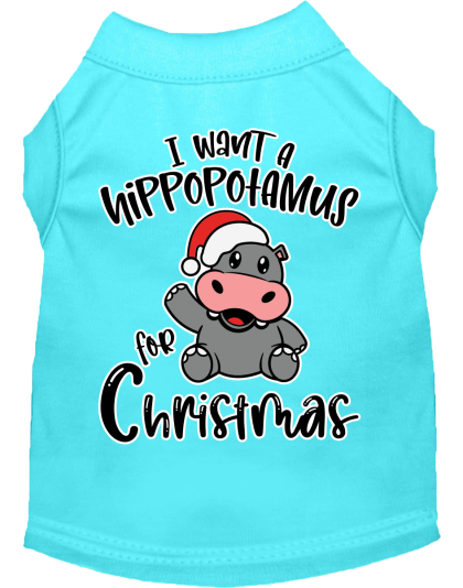 Hippo for Christmas Screen Print Dog Shirt Aqua Size XS