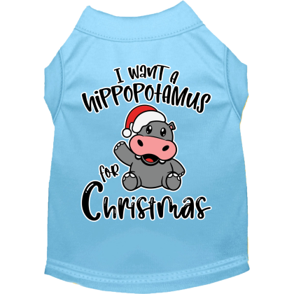 Hippo for Christmas Screen Print Dog Shirt Baby Blue Size XS