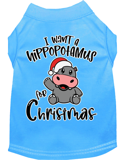 Hippo for Christmas Screen Print Dog Shirt Bermuda Blue Size XS