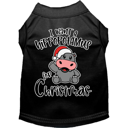 Hippo for Christmas Screen Print Dog Shirt Black Size XS