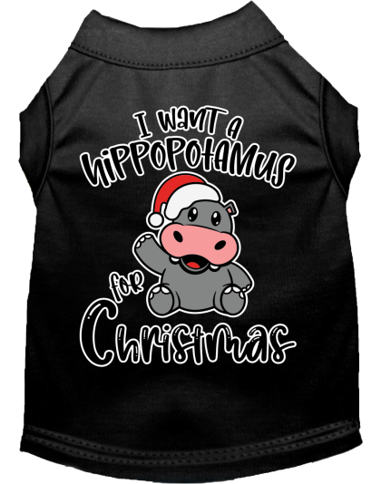 Hippo for Christmas Screen Print Dog Shirt Black Size XS