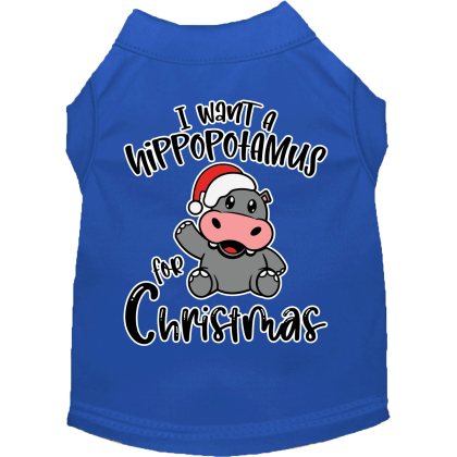 Hippo for Christmas Screen Print Dog Shirt Blue Size XS