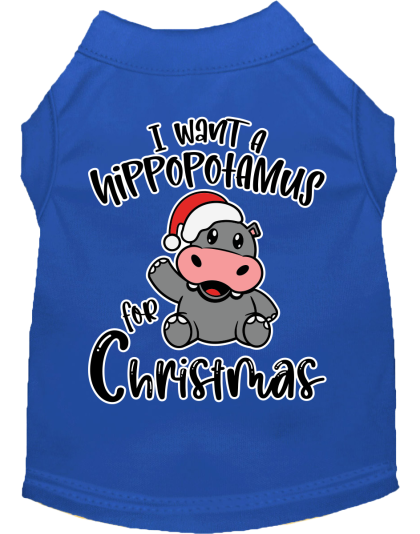 Hippo for Christmas Screen Print Dog Shirt Blue Size XS