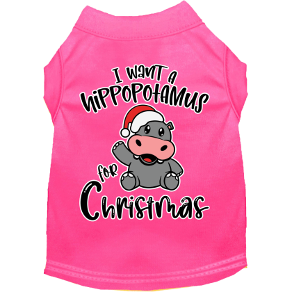 Hippo for Christmas Screen Print Dog Shirt Bright Pink Size XS