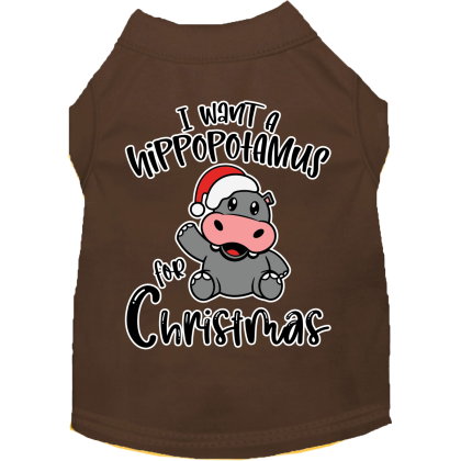 Hippo for Christmas Screen Print Dog Shirt Brown Size XS