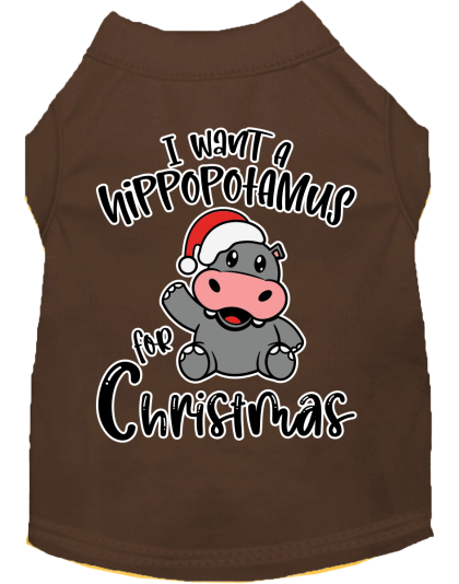 Hippo for Christmas Screen Print Dog Shirt Brown Size XS