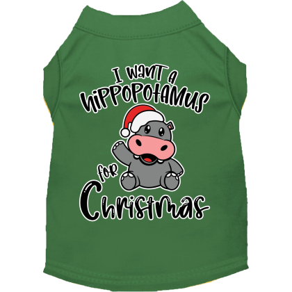 Hippo for Christmas Screen Print Dog Shirt Green Size XS