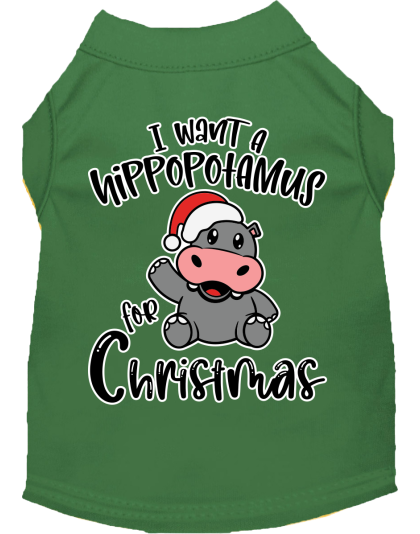 Hippo for Christmas Screen Print Dog Shirt Green Size XS