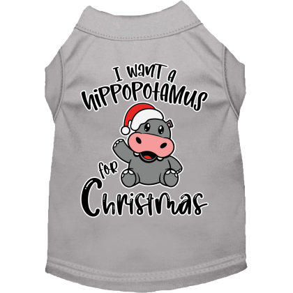 Hippo for Christmas Screen Print Dog Shirt Grey Size XS