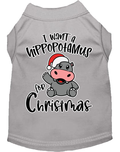 Hippo for Christmas Screen Print Dog Shirt Grey Size XS