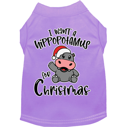 Hippo for Christmas Screen Print Dog Shirt Lavender Size XS
