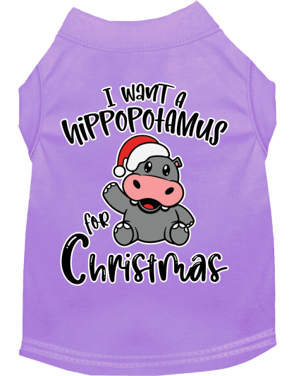 Hippo for Christmas Screen Print Dog Shirt Lavender Size XS