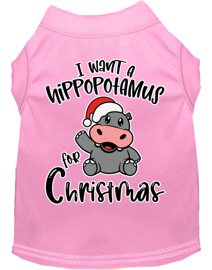 Hippo for Christmas Screen Print Dog Shirt Light Pink Size XS