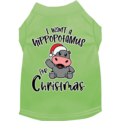 Hippo for Christmas Screen Print Dog Shirt Lime Green Size XS