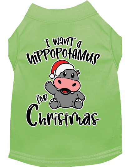 Hippo for Christmas Screen Print Dog Shirt Lime Green Size XS
