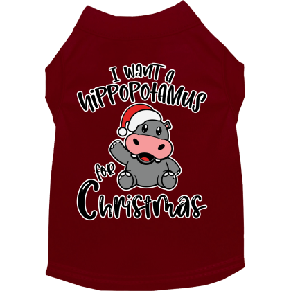 Hippo for Christmas Screen Print Dog Shirt Maroon Size XS