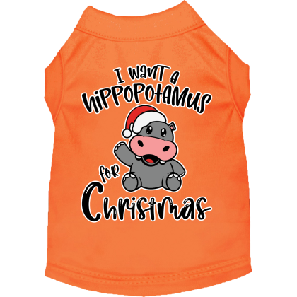 Hippo for Christmas Screen Print Dog Shirt Orange Size XS