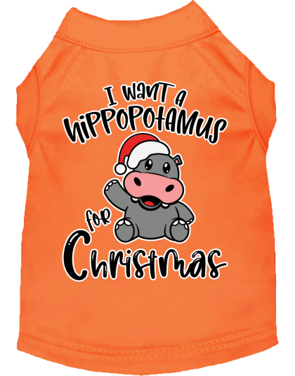 Hippo for Christmas Screen Print Dog Shirt Orange Size XS