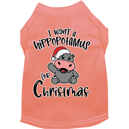 Hippo for Christmas Screen Print Dog Shirt Peach Size XS