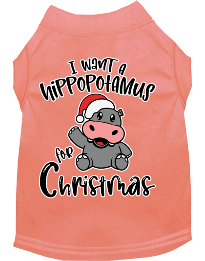Hippo for Christmas Screen Print Dog Shirt Peach Size XS