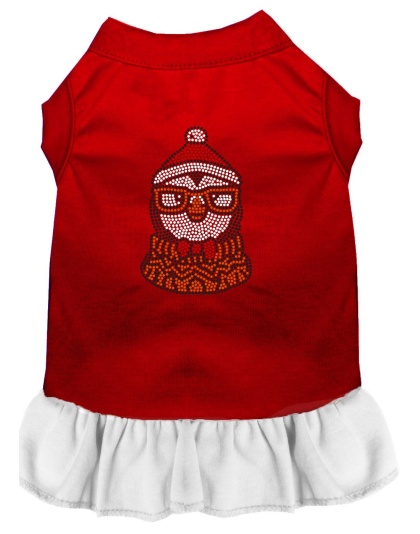 Hipster Penguin Rhinestone Dog Dress Red with White Lg