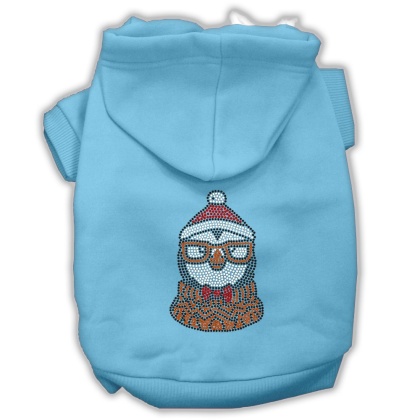 Hipster Penguin Rhinestone Dog Hoodie Baby Blue L