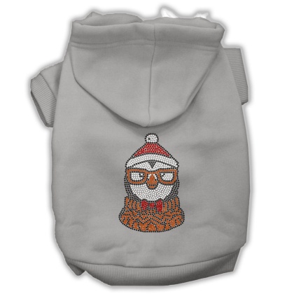 Hipster Penguin Rhinestone Dog Hoodie Grey L