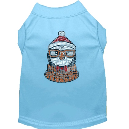 Hipster Penguin Rhinestone Dog Shirt Baby Blue Lg