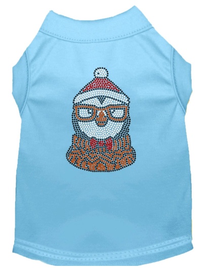 Hipster Penguin Rhinestone Dog Shirt Baby Blue Lg