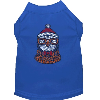 Hipster Penguin Rhinestone Dog Shirt Blue Lg