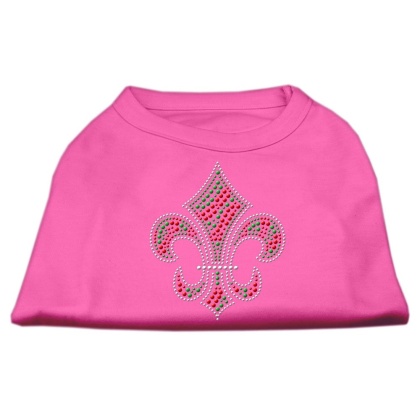 Holiday Fleur de lis Rhinestone Shirts Bright Pink L