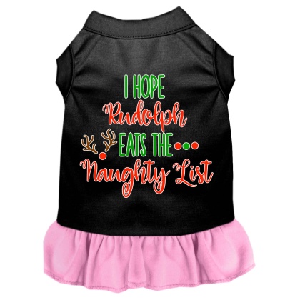 Hope Rudolph Eats Naughty List Screen Print Dog Dress Black with Light Pink Lg