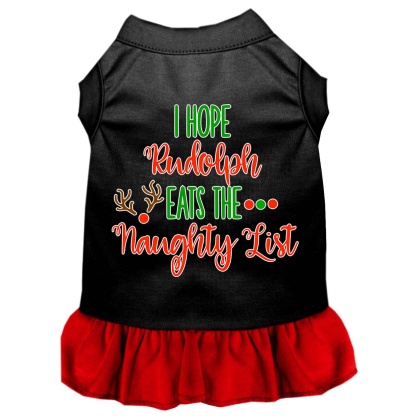 Hope Rudolph Eats Naughty List Screen Print Dog Dress Black with Red Lg