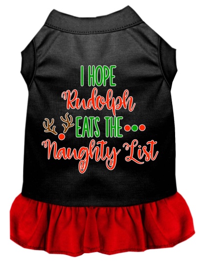 Hope Rudolph Eats Naughty List Screen Print Dog Dress Black with Red Lg