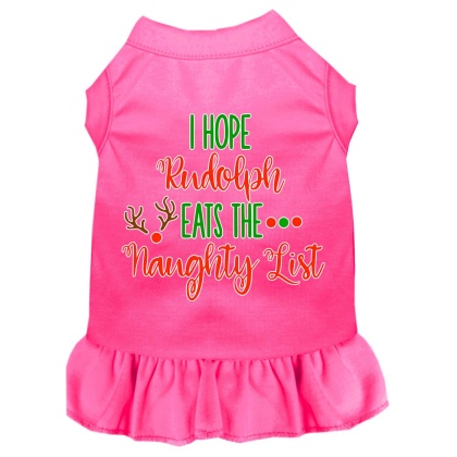 Hope Rudolph Eats Naughty List Screen Print Dog Dress Bright Pink 4X