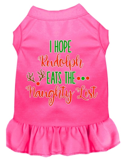 Hope Rudolph Eats Naughty List Screen Print Dog Dress Bright Pink 4X