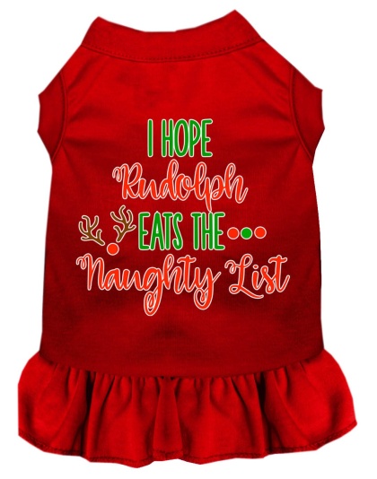 Hope Rudolph Eats Naughty List Screen Print Dog Dress Red 4X