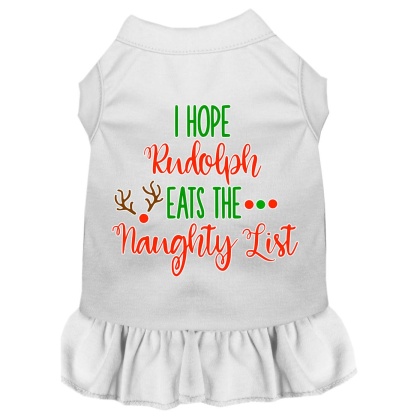 Hope Rudolph Eats Naughty List Screen Print Dog Dress White 4X